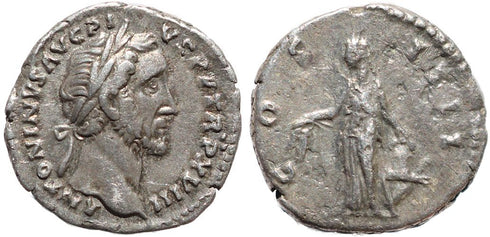 Ancient Roman coin of Antoninus Pius AR silver denarius - COS IIII